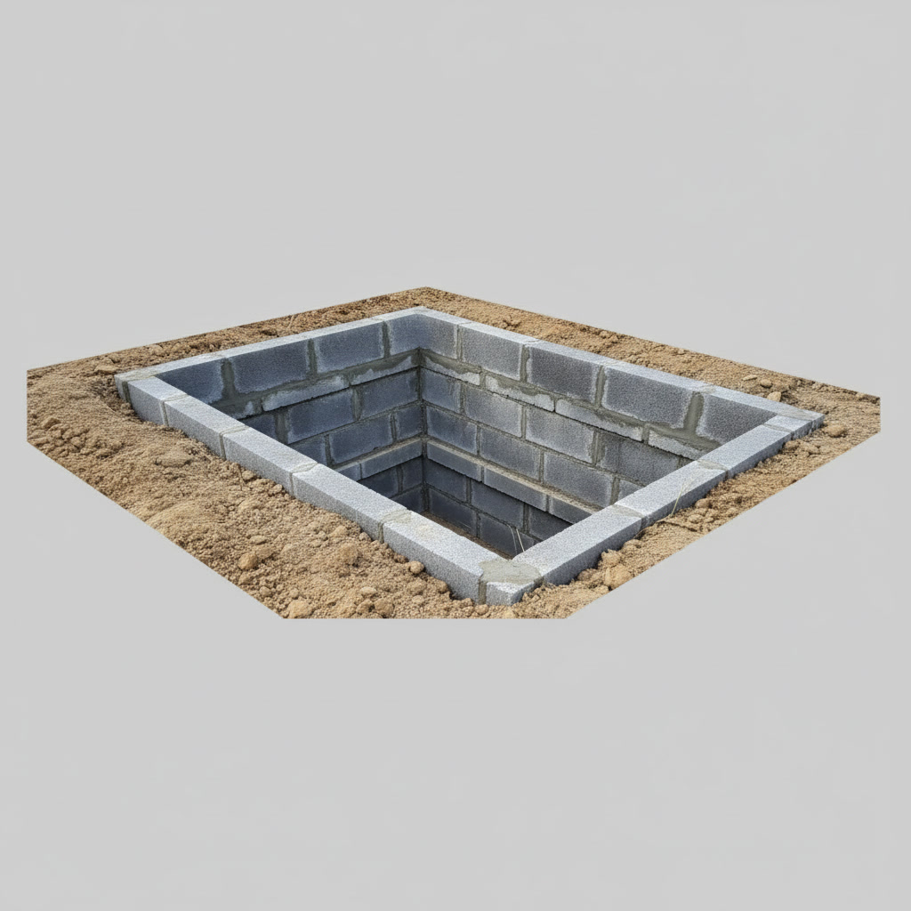 2-level crypt with concrete blocks and casting